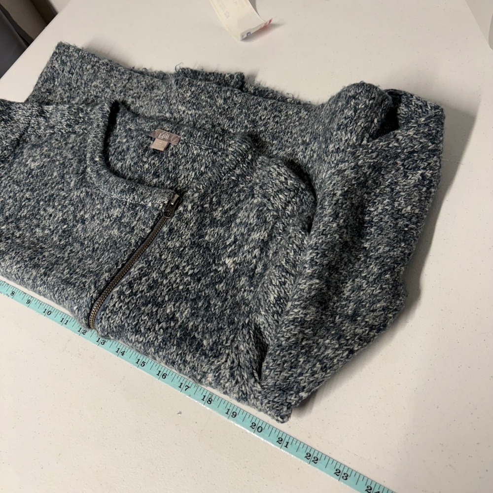 J. Jill Blue Marled Knit Asymmetrical Zip Front Sweater Jacket Womens Medium - Picture 2 of 11